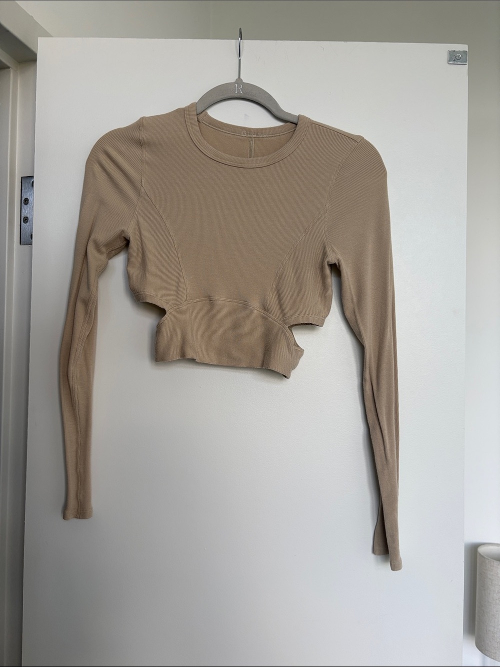 lululemon athletica Cropped Cut Out Long Sleeve Top — Tan